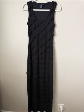 Max Studio Black Sleeveless Diagonal Ruffle Maxi